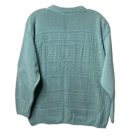 Vintage 80’s Cascade Blues Sweater Light Blue Quilt Print Women’s Size Large - Picture 2 of 9